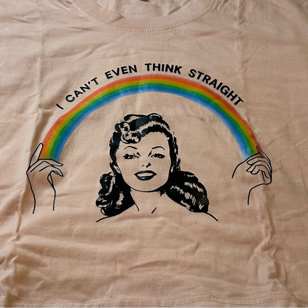 Light Pink Graphic Crop Tee with Rainbow Design